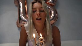 A young slut with small tits got a dose of cum on her face for her birthday