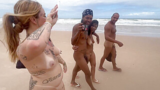 Friends go to the nude beach to give it to the hot guys.