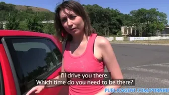 Brunette gets fucked outdoors with no panties in the sun