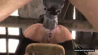 Busty woman got tied up and fucked hard with a strap- on, until she came