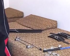 A masked German blonde dominated by her master