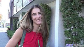 Easy to be picked up slutty MILF in sexy red dress follows dude