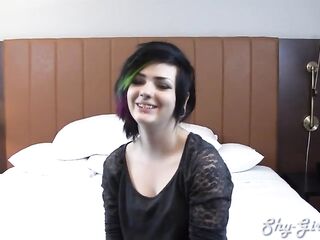 Emo chick is barely legal, but she desperately wants to become a pornstar, as soon as possible