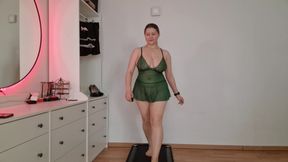 Treadmill Lingerie Tease - Walking in Cute Home Outfits with Bounce &amp; Jiggling