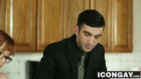 ”Billy pulls his boss pants down & sucks on his big cock”