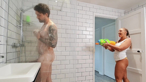 ”BRAZZERS - Beth Bennett Surprised Her Hubby In The Shower... with a water gun”