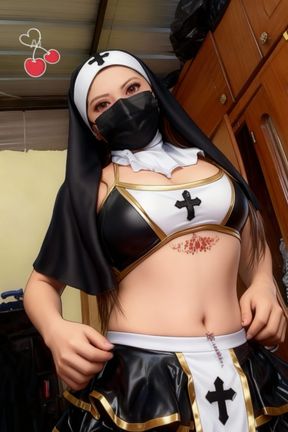 Sinful novice: Sexy nun plays with her juicy pussy in the convent