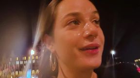 Spanish slut sucks my dick in a public toilet and I cum all over her face