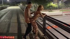 Bitch got fucked by horny asshole right on the street while her useless cuck of a husband watched