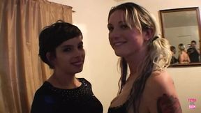 A Brunette and Blonde Lesbians Spank Each Other and Share a Dildo Until Orgasm