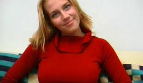 hot amateur girlfriend with big tits toying with a bottle