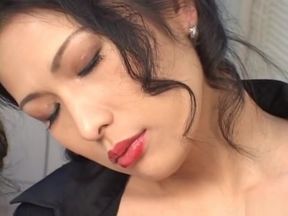 Feisty minx Chinami Sakai, the office MILF with lush bush and big jugs, gets her Japanese pussy pounded hard while sucking dick in high heels.