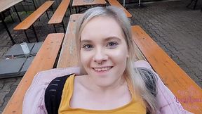 German blonde enjoys hot cum in her pussy right on the street.