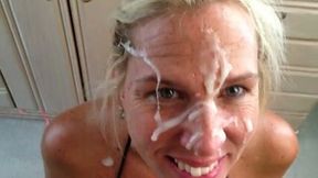 Awesome blond haired amateur lady sucked my strong dick dry