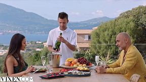 Asian woman let an old man have her pussy after an expensive dinner