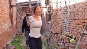 Asian MILF Takes the Cane to Her Bondage-loving Brunette in HD Abandoned House Brawl