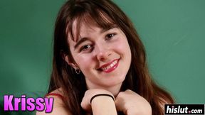 Solo horny Krissy plays with her hairy teen twat