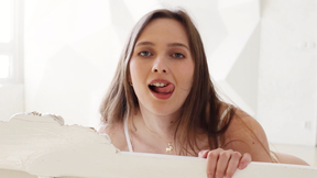 ”Beautiful natural tits brunette teen model Stacy Cruz posing all in white”