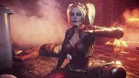 Animated Harley Quinn in bondage takes deepthroat and enjoys pounded