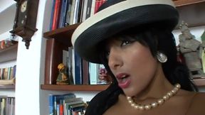 French chick stars in a furious threesome sex action on sofa