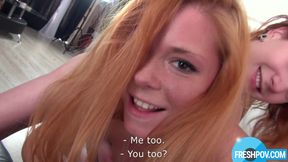 Czech stepmom and stepdaughter share cum after threesome sex