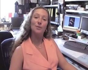 A hot brunette secretary from Germany loves riding a hard cock in the office