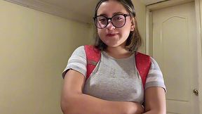 Chubby nerdy babe rides my cock with her big ass to get my creampie