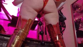 BDSM Mistress Pvc Gold Red Vinyl Toys Dick Fetish Boots Femdom