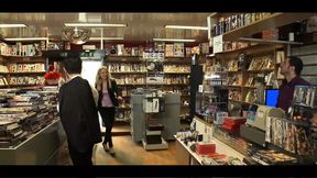 Threesome double penetration in the sex store