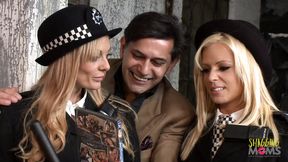 Horny blonde police officers fuck a guy instead of arresting him