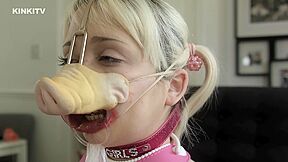 Piggification #2 :: Blonde deepthroat blowjob with latex mask