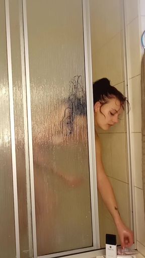 Enjoying my pussy too.much in and out of the shower the ducking off my step bros cock