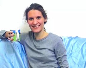 Pretty brunette German babe shows her cunt in front of the cam