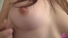 Perky Tits Amira S In White &amp; Dark Striped Socks Plays With Herself!