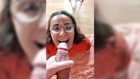 Wild facial compilation with hot teen brunette in glasses