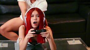 Slim Redhead Cutie Didn't Mind Being Fucked By the the Son Of Her Dad's Pal, While Playing Videogame