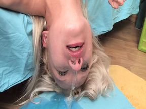 Cute blondiene gets the big penis deep in her throat
