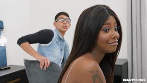 Behind His Mom's Back - interracial with ebony babe Daizy Cooper