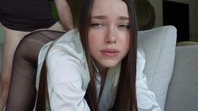 Slut in Pantyhose Gets Her Tights Shredded, Pounded & Face Covered in Jizz