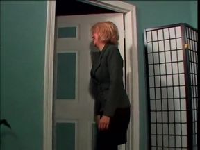 Hairy blonde mature gets fucked in her both holes