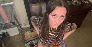 Horny Brunette Smoking and Riding Dildo