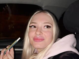 Enjoyable golden-haired on the highway. Sex in car