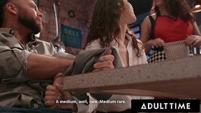 Skinny Liz loves risky sex, so they fuck in a restaurant