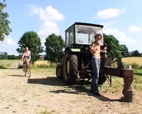 Big boobed blonde French whore fucked hard on the farm