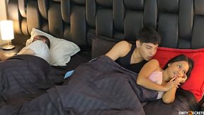 Hot girl shares bed with her boyfriend and secretly pounds her stepdad