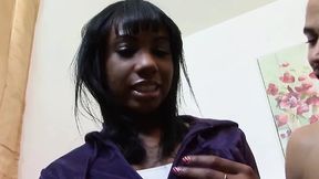 Ebony brunette with amazing curves gets pounded doggystyle on the couch