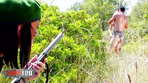 One lucky guy enjoying three crazy lesbians with strapon