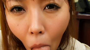 ”Titty Japanese swallows cum after giving a blowjob”