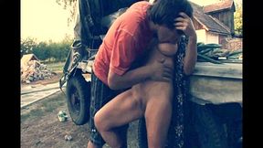 Grandson with Big Cock Fucks Granny on Tractor