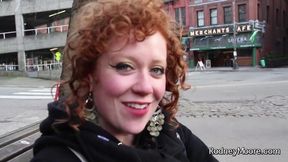 Red headed hairy girl cum with dildo